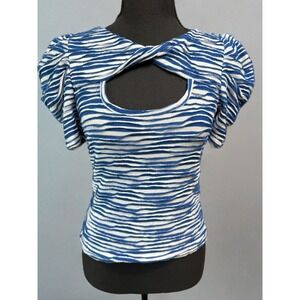 Maeve by Anthropologie Blue White‎ Textured Stripe Puff Sleeve Top XS